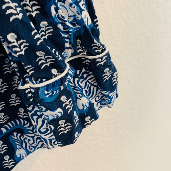 Print Fresh Tiger Queen Flannel Pajama Top XL Navy Blue Button Up Long Sleeve - Picture 8 of 14